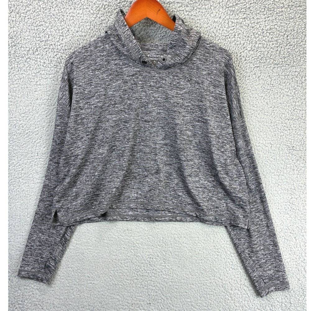 Athleta Cowl Neck Sweatshirt Womens M Grey Space Dye Pullover Cropped Athleisure